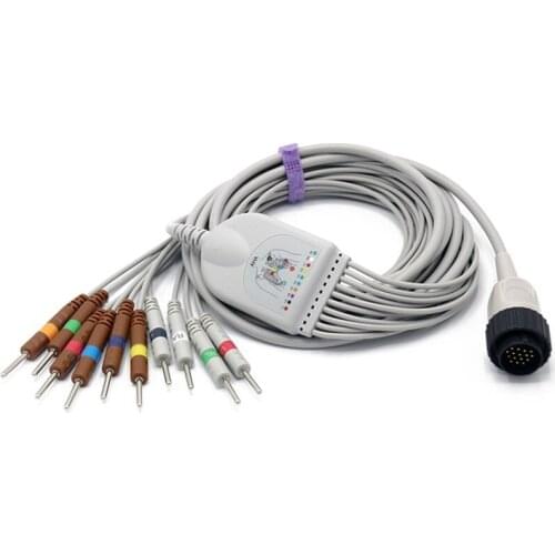 Cardioline EKG Cable One Piece 10 Lead Wires 16 Pin Plug Din 3.0 AHA Standard for Kanz Kenz PC 104 EKG Machine