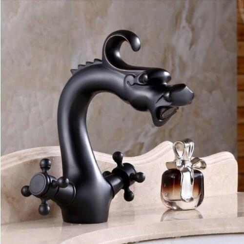 Black Or Antique Dragon Bathroom Basin Faucet brass bathroom faucets single handle Hot and Cold Water Tap Deck Mounted Mixer Tap