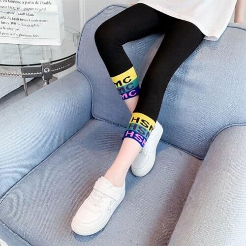 Girls Stretch Leggings Summer 2021 New Three-color Threaded Childrens Cropped Pants Teen Kids Tights Pants