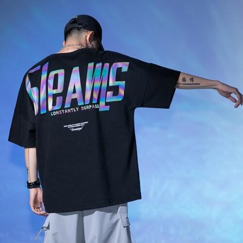 2021 Fashion T Shirt For Men Women Cotton Big Logo Reflective Letter Graphic Tops Unisex Short Sleeve Hip Hop Oversize Loose Tee
