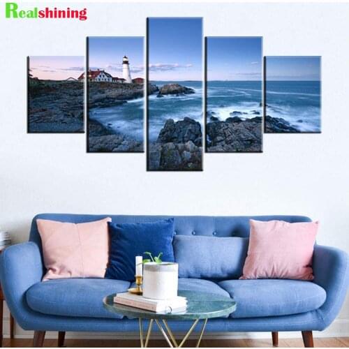 Seascape painting lighthouse 5 pcs Diamond Painting Cross Stitch Handmade 5d Embroidery Sale Full Drill Art Multi-Picture N1716