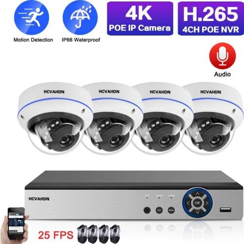 4K POE Network Video Surveillance System Kit 8MP 4CH NVR Kit Outdoor Waterproof Audio CCTV IP Dome Security Camera System Set
