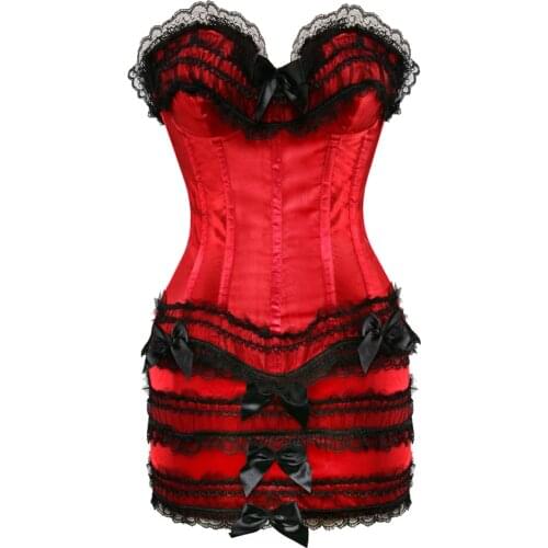 Corset Bustier with Mini Skirt Gothic Plus Size Satin Bridal Carnival Costumes for Women Party Club Night Corselet Plus Size