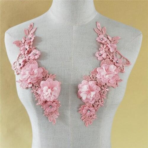 Beautiful fine Venise Pink Lace fabric Dress Applique motif blouse Sewing Trims, DIY neckline Decoration Supplies Accessories