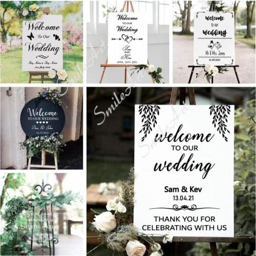 Creative Wedding Welcome Card Custom Name Sticker Wall Sticker Vinyl Waterproof Wall Art Decal For Wedding Art Decor Wallpaper