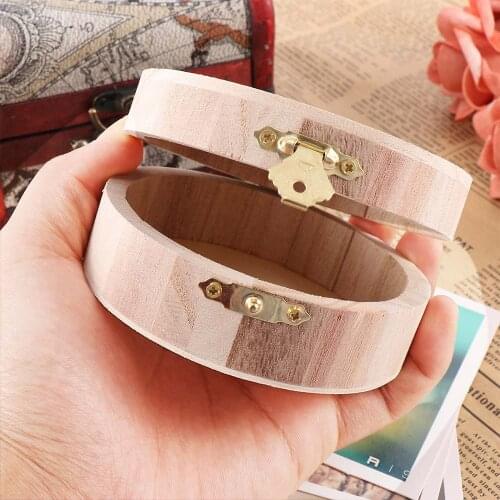 Round DIY Wood Crafts Ring Earrings Container Case Jewelry Storage Personalized Wedding Engagement Wooden Ring Bearer Box