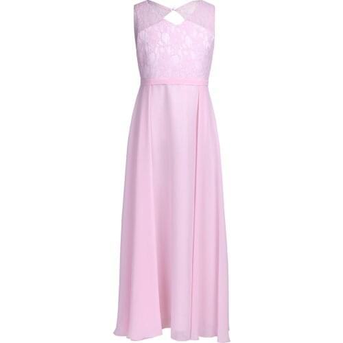 Lace Teenagers Girls Dress For Kid Wedding Chiffon Cutout Back Princess Party Pageant Christmas Formal Sleeveless Dress Clothes