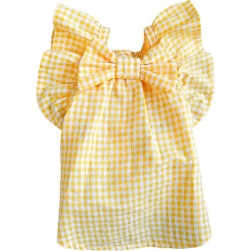 Summer Pet Dresses Princess Teddy Grid Suit Bowtie Dogs Plaid Dress Small Medium Sized Pets Teddy Chihuahua Clothes