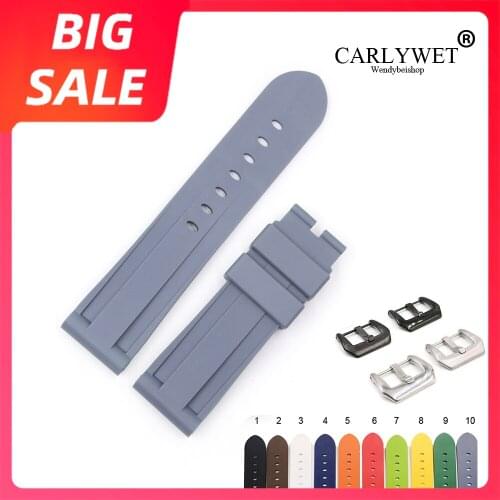 CARLYWET 22 24mm Hot Sell Top Quality White Yellow Waterproof Silicone Rubber Replacement Watch Band Strap For Panerai Luminor
