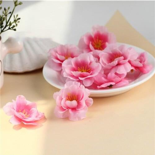20pcs/lot 5cm Mini Silk Peach Artificial Flowers Head For Wedding Home Decoration DIY Wreath Scrapbooking Fake Flowers