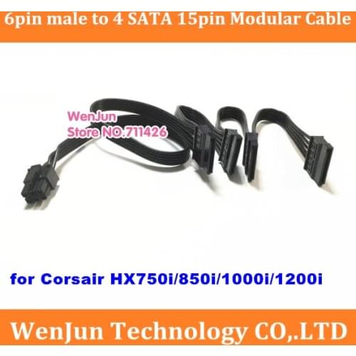 High Quality PCI-E 6Pin male 1 to 4 SATA Modular Power Supply Adapter Cable for Corsair HX750i HX850i HX1000i HX1200i series