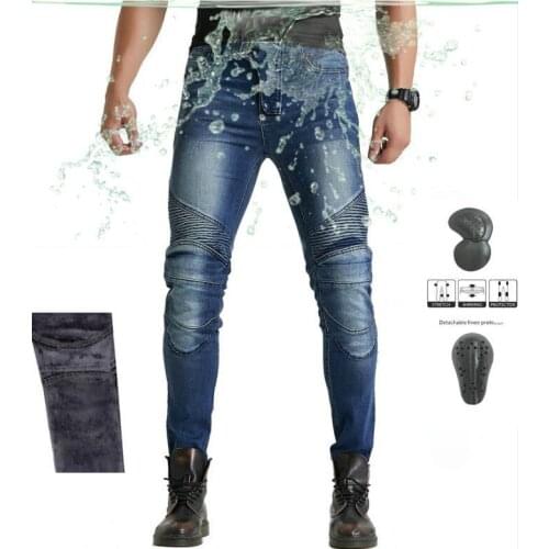 Motorcycle jeans motorcycle riding pants winter plus velvet warm waterproof racing pants with 4 knee pads