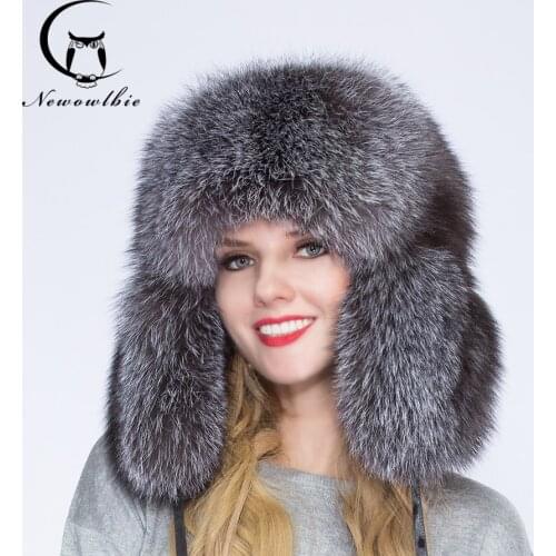 2021 100% natural fox fur men and women winter hat, warm and comfortable, full of silver fox fur tyrant cap, ear cap