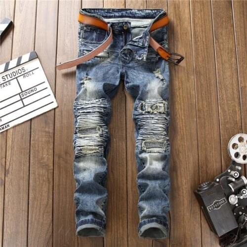 2020 New Fashion Vintage Skinny Ripped Jeans Men Causal Pants Plus Size 38 Jeans Men