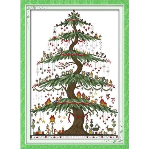Joy sunday Handmade Cross Stitch Set Christmas tree Canvas Printed DMC 14CT Cross Stitch Kit Christmas Home decoration send gift