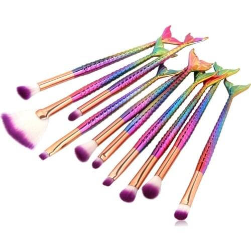 Mermaid Makeup Brushes Set 10pc Foundation Blending Powder Brush Maquillaje Contour Concealer pincel maquiagem sereia Make up