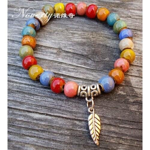 2019 New Fashion Handmade Colorful Ceramic Beads Bracelet Porcelain Ethnic Leaf Charm Bracelets DIY Jewelry Gifts