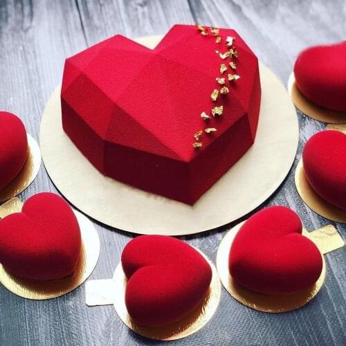 The New 3D Diamond Love Heart Shape Silicone Molds For Baking Tools Chocolate Sponge Mousse Dessert Cake Food Grade Decoration