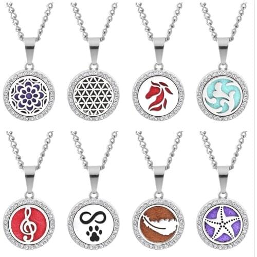 Aromatherapy Necklace Note Footprints Feathers Essential Oil Diffuser Necklace Stainless Steel Locket Pendant Perfume Necklace