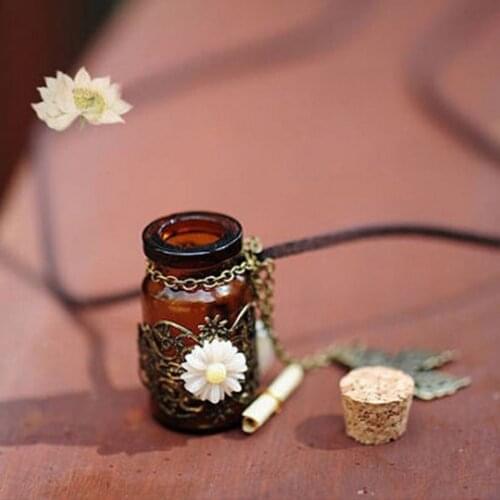 Retro Cork Wishing Bottle Sweater Chain Carved Long Leather Cord Necklaces Pendants Vintage Butterfly Flower Pendant Necklace