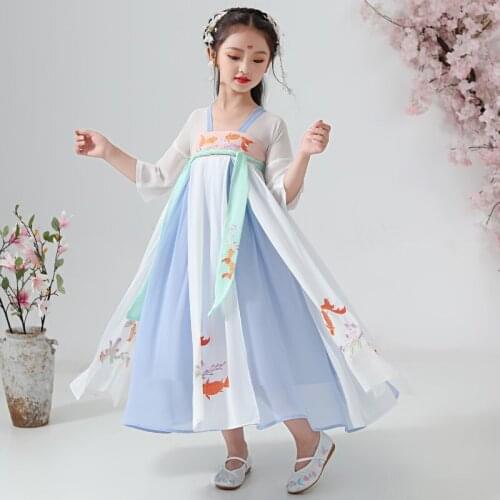 Girls Han Fu Dress Kids Embroidery Dramaturgic Dress Chinese Traditional Ancient Kids Costume Theatrical Robe Dande Wear