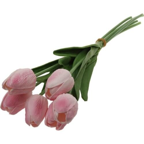 PU Touch Home Floral Decor Mini Tulip Bouquet Artificial Flower Bunch Pink