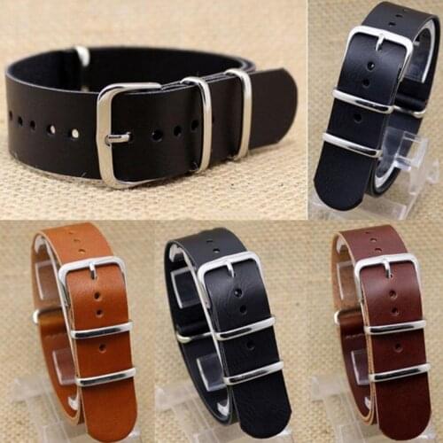18mm 20mm 22mm 24mm Adjustment Artificial Leather Watchband Strap Accessories Men Women Silver Color Ring Buckle Bracelet Band