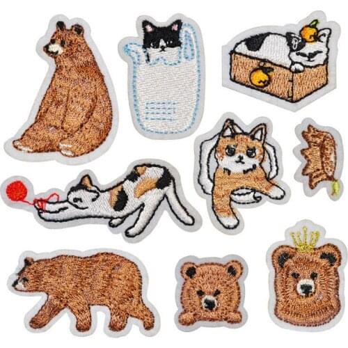 Cat Bear Embroidery Self-Adhesive Iron On Patch DIY Handmade On Clothes Sew On Stripe Badge Applique Garment Apparel Accessorise