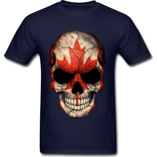 Make Your Own Unique T-Shirt For Adult Black Punk Canadian Flag Skull T Shirt 100% Cotton High Quality Short Summer Tops T Shirt