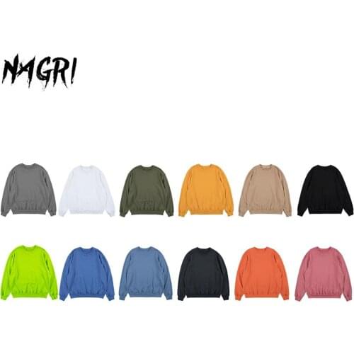 NAGRI Men Solid Color Sweatshirt Hip Hop Streetwear Casual Fleece Sweatshirts Autumn Winter Long Sleeve Pullover Hoodie