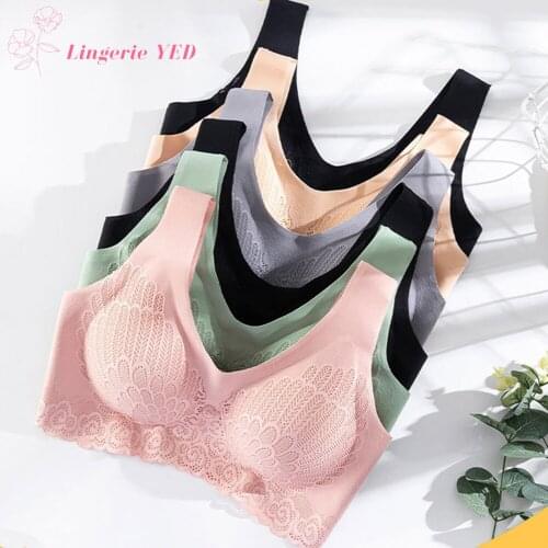 Thin Push Up Vest Bra Women Seamless Underwear Solid Lace Soft Comfortable Sleep Top With Chest Padded Bras For Women M L XL XXL