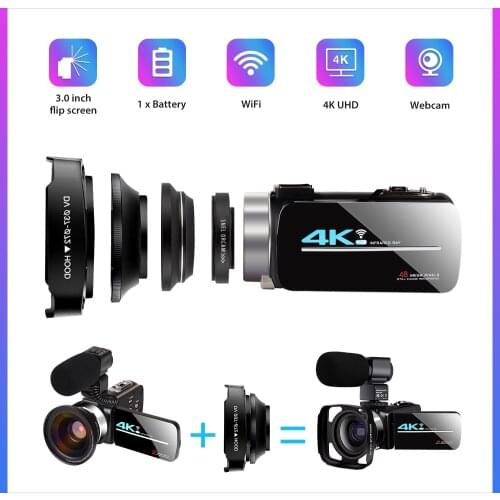 Video Camera 4K Camcorder 16X 48MP WiFi Webcam Live Streaming For Youbute 3.0 Inch Touch Screen Nightshot UHD Recorder Handycam
