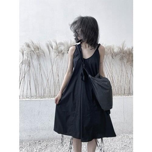 Large dark Yamamoto suspender dress womens 2021 spring summer pleated V-neck slim mid length skirt