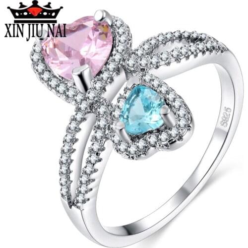 Double Love Mixed Color Zircon Engagement Ring for Female Fashion Popular Rhinestone Wedding Rings for Women diamond Jewelry