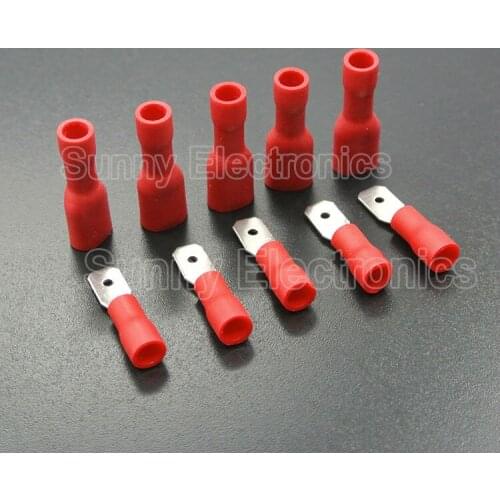 100pcs (50Pairs) 4.8mm 6.3mm Female/Male Spade Insulated Electrical Crimp Terminal Connectors