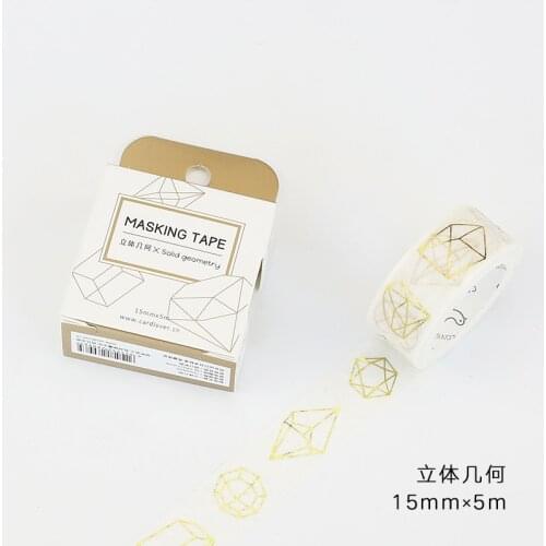 15mm Wide Vintage Gold Solid Geometry Figure Decoration Washi Tape DIY Planner Diary Scrapbooking Masking Tape Escolar