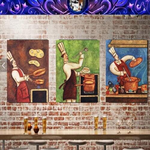 3 pieces handmade painting Kitchener cooking on oil canvas for home decor,kitchen decor, wallpaper, gallery