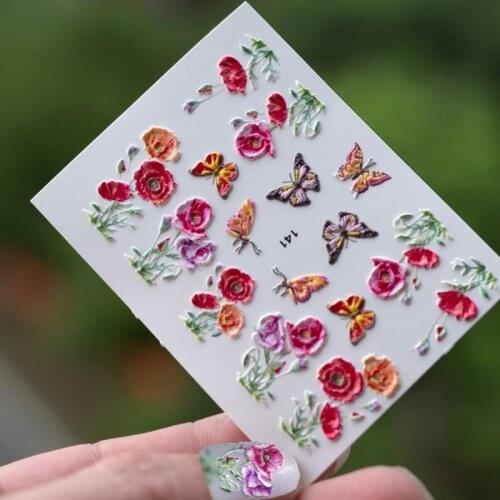 1Sheet #10 3D nail decals Poppies nail stickers Floral nail water transfer Flowers nail wraps 3 d nail slider Water Sticker,H65