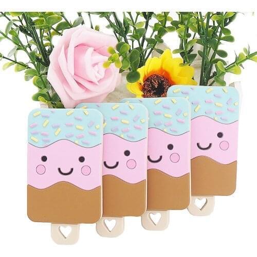 Chenkai 5PCS BPA Free Silicone Ice Cream Shaped Teethers Food Grade For Baby Dummy Chewable Nursing Pacifier Chain Accessories