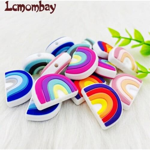 50/100PCS BPA Free Mini silicone rainbow Beads Rodents Chewable Toys Baby Products Tiny Rod Pandents