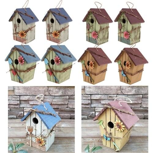 8pc Rustic Hanging Bird House Decorative Nesting Box Patio Hanging Decor