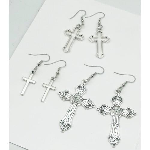 Big Cross Dangle Drop Earrings For Women Korean Trendy Punk Goth Gothic Vintage Statement Fashion Jewelry Steampunk Accessories