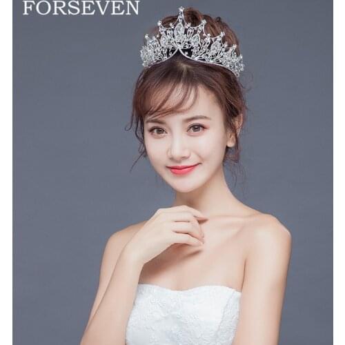 Silver Color Crystal Big Crown For Bride Wedding Headpieces Rhinestone Crystal Crown Brides Tiaras Queen Diadem Head Adornment