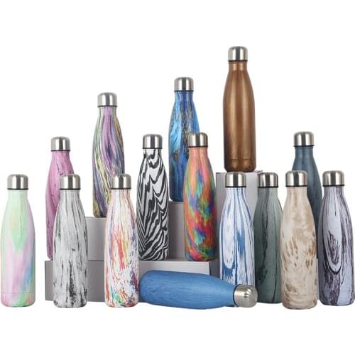Water bottle Wood grain cola bottle vacuum flask 304 stainless steel creative bowling sports bottle color changing cups bottles