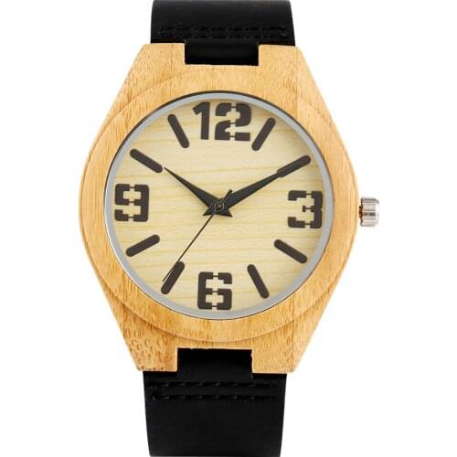 Mens Quartz Wooden Watch Practical Black Leather Strap Wooden Watches for Men Leather Strap with Pin Buckle Wristwatch for Husb