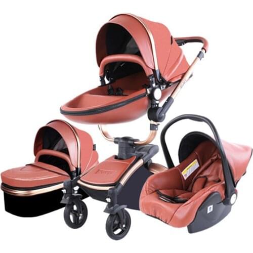 Baby Stroller with Car Seat Pram Buggy PU Leather Baby Stroller 3 In 1 for Newborn Baby Carriage Childrens Stroller Walking Car