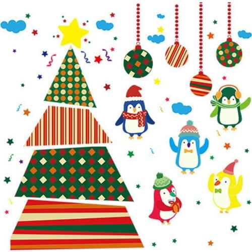DIY Christmas Windows Walls Stickers 60*90cm Penguin Xmas Tree Waterproof Wall Window Door Mural Decals Stickers for Christmas