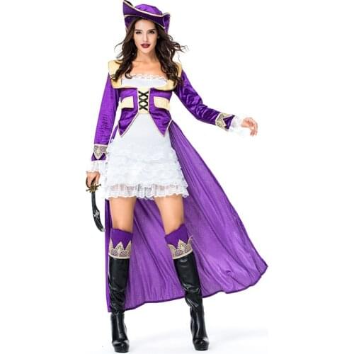 Purple Long Cloak Female Warrior Queen Cosplay Woman Halloween Pirate Costumes Carnival Purim Parade Stage Role Play Party Dress