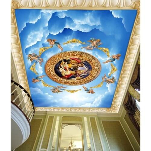 Custom photo 3d ceiling murals wall paper European sky angel decoration painting 3d wall murals wallpaper for walls 3 d