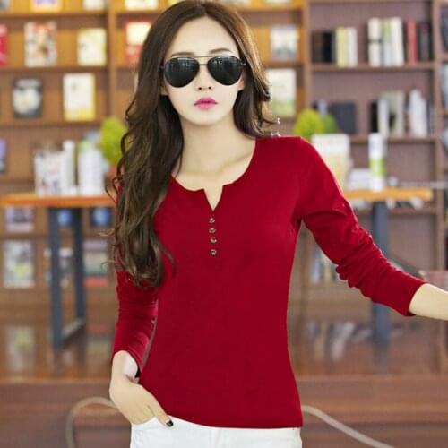 Long sleeve t shirt womens autumn and winter new Korean V-neck female cotton self-cultivation bottoming shirt